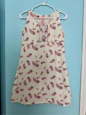 Cotton blend purple feather Print Sleeveless Dress